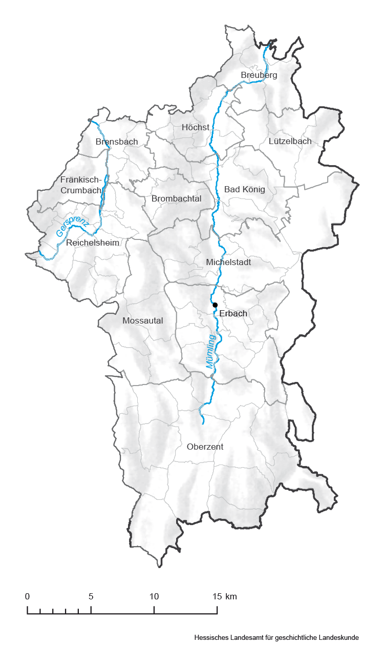 Odenwaldkreis: Karte mit Gemeinde- und Gemarkungsgrenzen