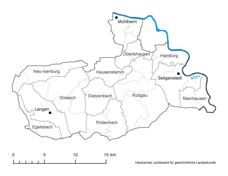 Offenbach: Karte mit Gemeinde- und Gemarkungsgrenzen