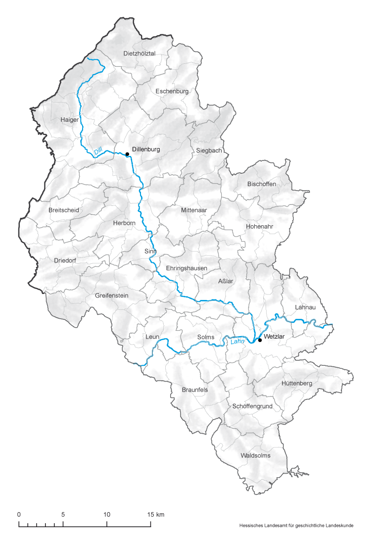 Lahn-Dill-Kreis: Karte mit Gemeinde- und Gemarkungsgrenzen