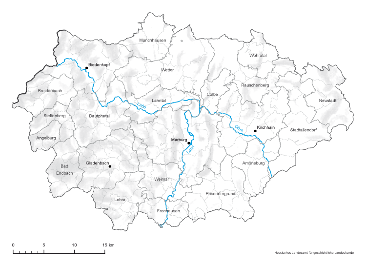 Karte des Landkreises Marburg-Biedenkopf mit Gemeinde- und Gemarkungsgrenzen