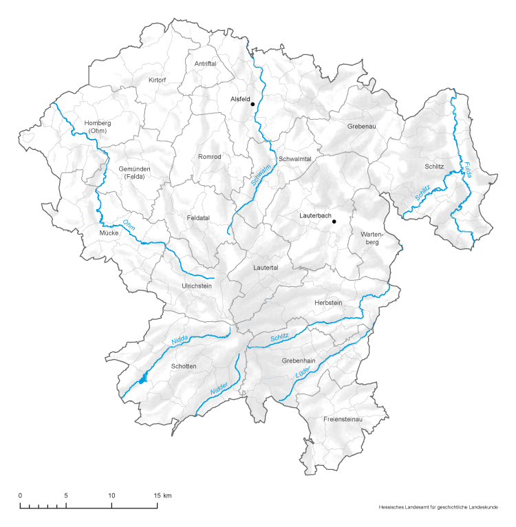 Vogelsbergkreis: Karte mit Gemeinde- und Gemarkungsgrenzen