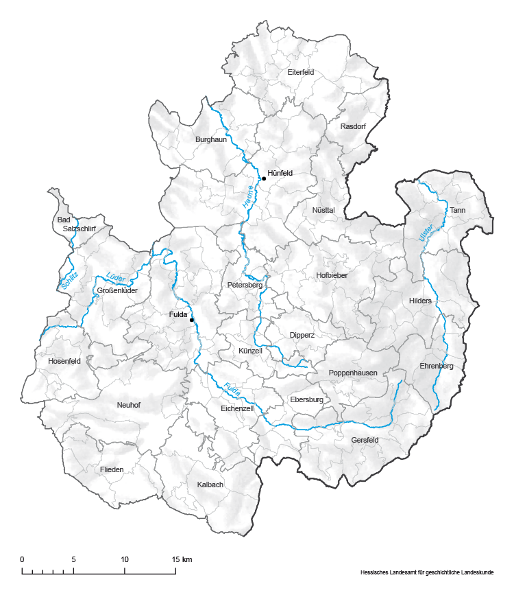 Fulda: Karte mit Gemeinde- und Gemarkungsgrenzen
