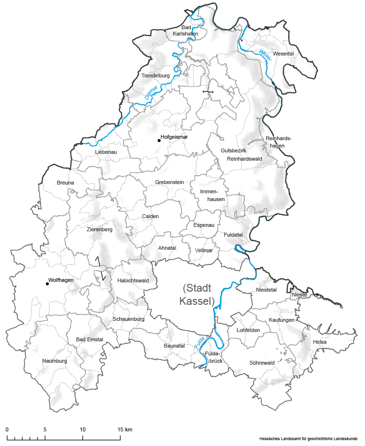 Kassel: Karte mit Gemeinde- und Gemarkungsgrenzen